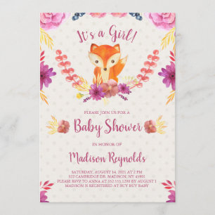 Spring Floral and Fox Baby Shower Invitation