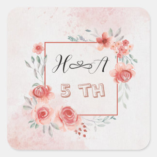 Spring Floral Anniversary | Elegant Modern Wedding Square Sticker