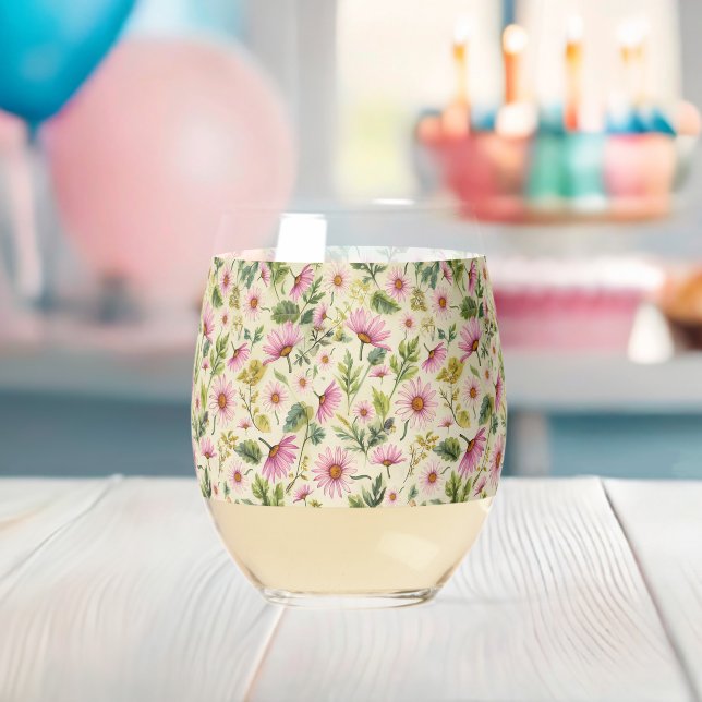 Spring Floral Baby Shower Stemless Wine Glass (Insitu (Baby Shower))