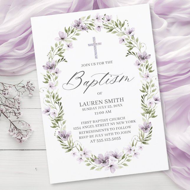 Spring Floral Baptism Cross Christening  Invitation (Creator Uploaded)