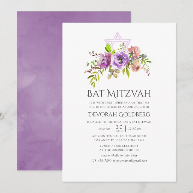 Spring Floral Bat Mitzvah Invitation (Front/Back)