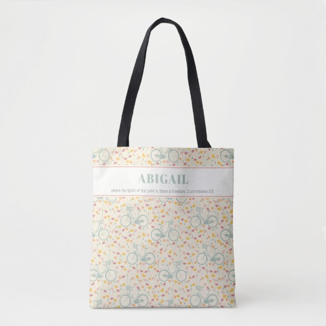 Spring Floral Bike Pattern Bible Verse Tote Bag (Front)