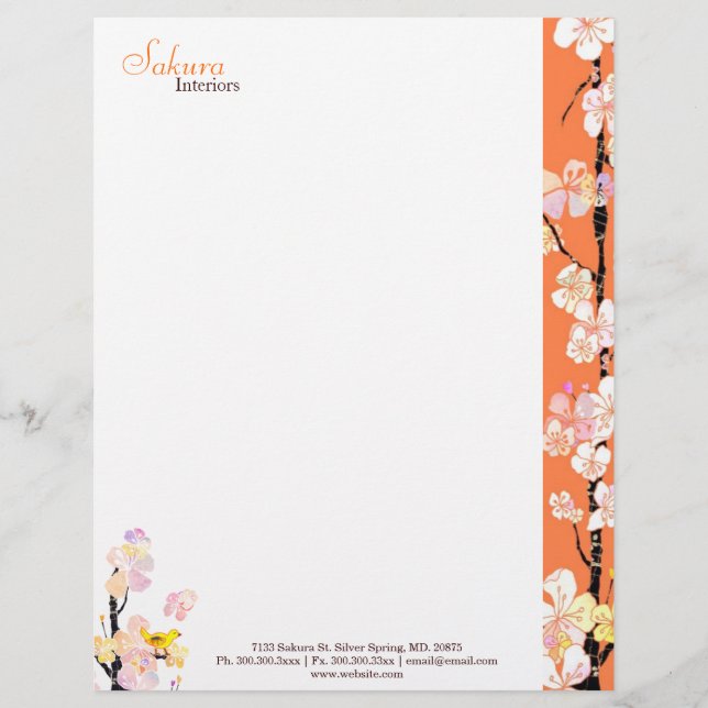 Spring Floral Bird Home Interior Business Letterhead Template (Front)