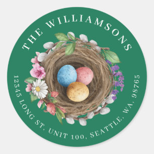 Spring Floral Bird Nest & Painted Eggs Classic Round Sticker