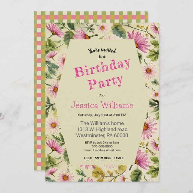 Spring Floral Birthday Invitation (Front/Back)