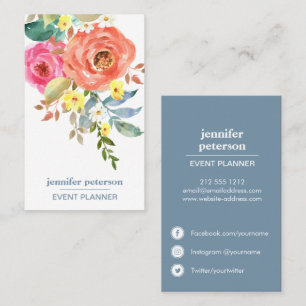 Spring Floral Bloom Vertical Social Media Icons Business Card