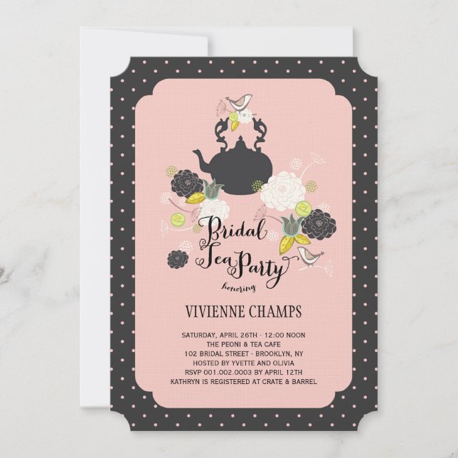 Spring Floral Blooms Birds Bridal Shower Tea Party Invitation (Front)
