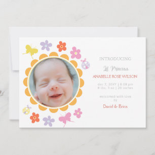 Spring Floral Blooms Girl Photo Birth Announcement