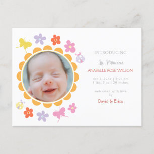 Spring Floral Blooms Girl Photo Birth Announcement Postcard