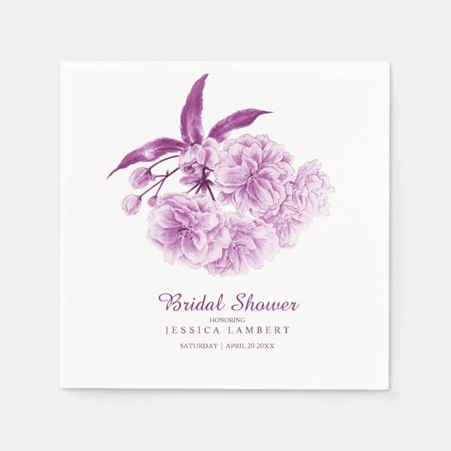 Spring floral blossom purple mauve bridal shower napkin (Front)
