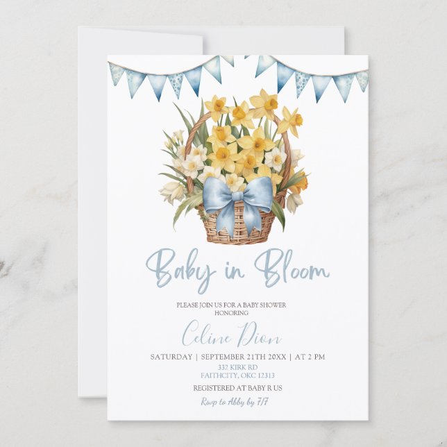 Spring Floral Blue Coquette Baby Shower Invitation (Front)