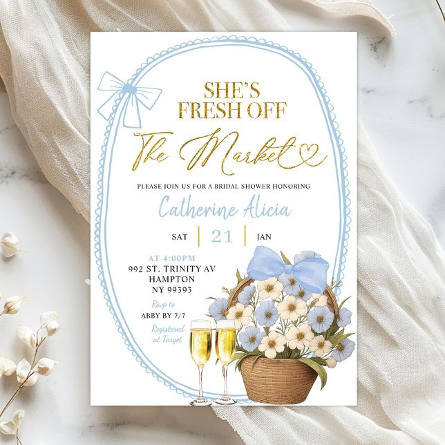 Spring Floral Blue Coquette Daisy Bridal Shower Invitation (Creator Uploaded)
