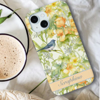 Spring Floral & Bluebird Pastel Yellow Custom Name