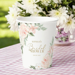 Spring Floral Blush Pink Sage Green Bridal Shower Paper Cups