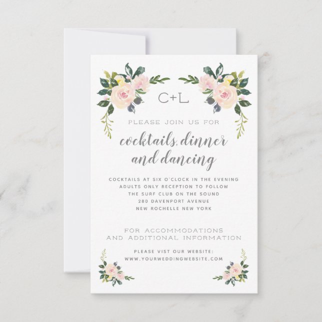 Spring Floral Blush Reception / Accommodations Save The Date (Front)