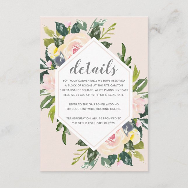Spring Floral Blush | Wedding Details Enclosure Card (Front)