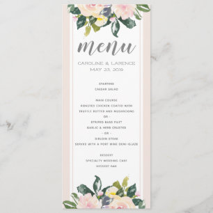Spring Floral Blush   Wedding Menu Card