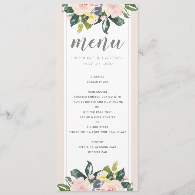 Spring Floral Blush | Wedding Menu Card (Front)