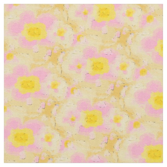 Spring Floral Bold Yellow and Pink Fabric (Close Up)