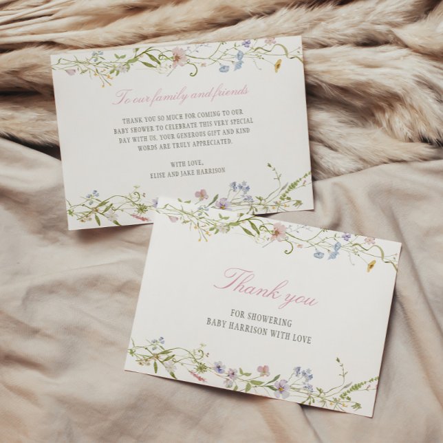 Spring Floral Border Baby Shower Thank You Card (Creator Uploaded)