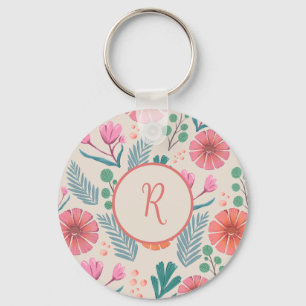 Spring Floral Botanical Pattern Colorful Keychain