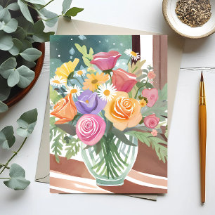 Spring Floral Bouquet Flower Vase Watercolor Postcard