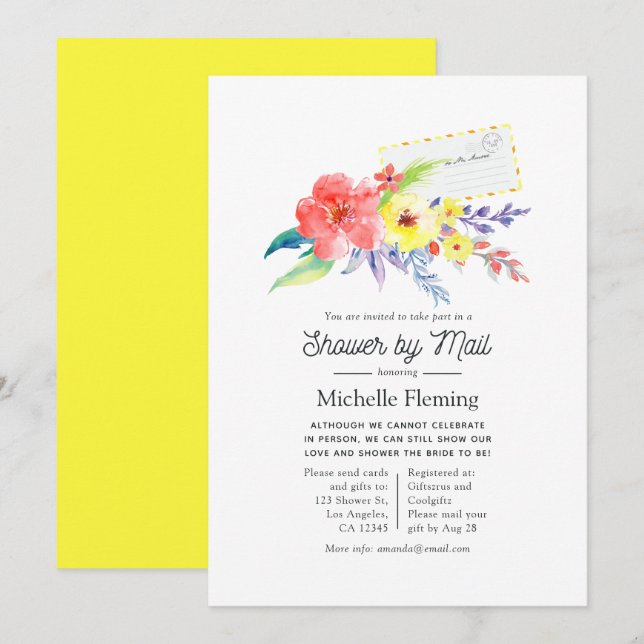 Spring Floral Bridal Shower by Mail Invitation (Front/Back)