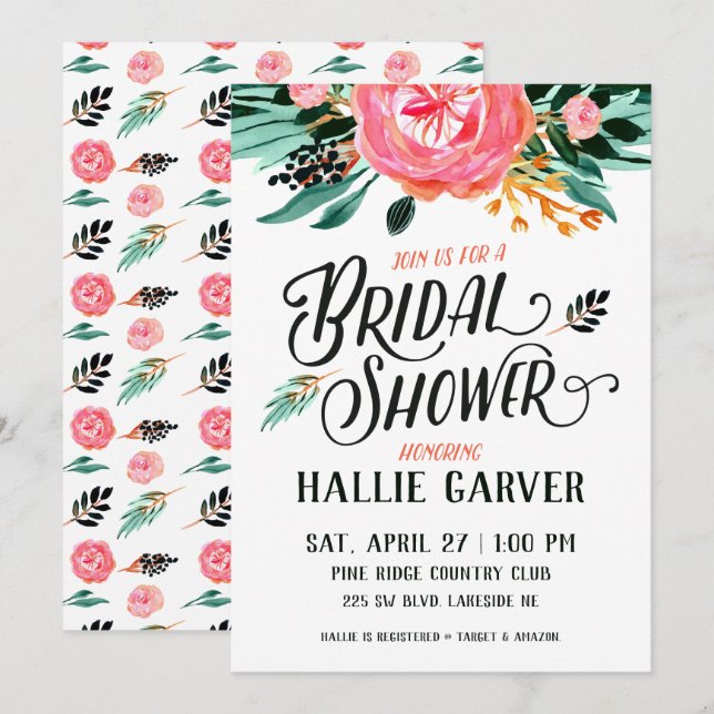 Spring Floral Bridal Shower Invitation (Front/Back)