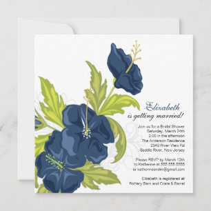 Spring Floral Bridal Shower Invitation Navy Blue