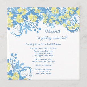 Spring Floral Bridal Shower Invitation Yellow Blue