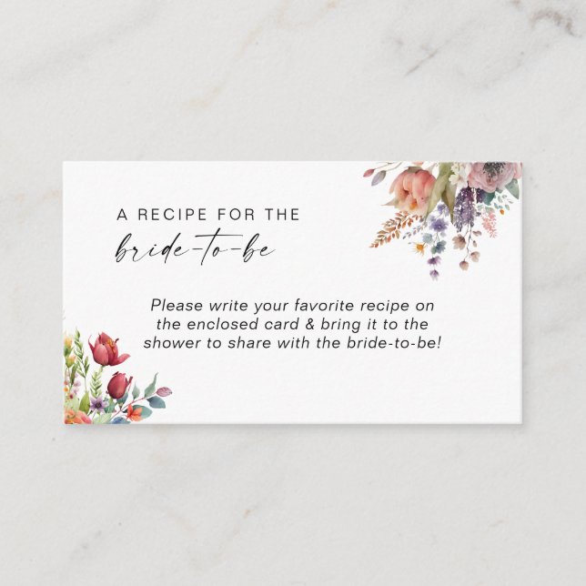Spring Floral Bridal Shower Recipe Enclosure Card (Front)