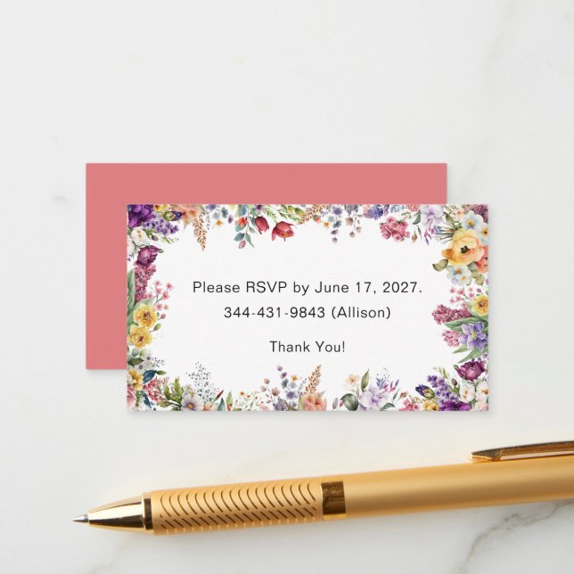 Spring Floral Bridal Shower RSVP Card (Front/Back In Situ)