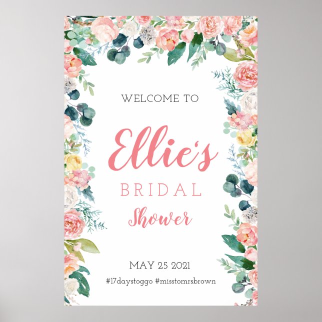 Spring floral bridal shower sign, tea party sign (Front)