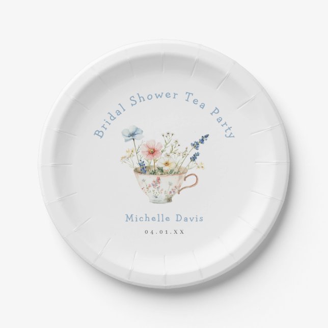 Spring Floral Bridal Shower Tea Party Paper Plate (Front)