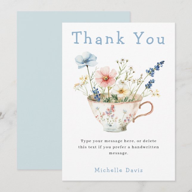 Spring Floral Bridal Shower Tea Party Thank You Card (Front/Back)