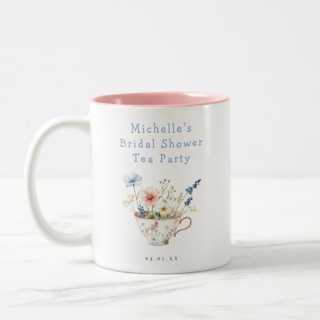 Spring Floral Bridal Shower Tea Party Two-Tone Coffee Mug (Left)