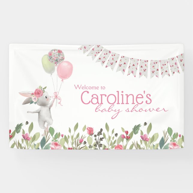 Spring Floral Bunny Baby Shower Banner (Horizontal)