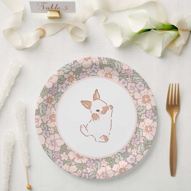 Spring Floral Bunny Easter-Themed Paper Plate (Wedding)