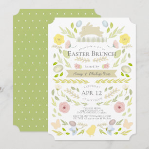 Spring Floral Bunny Foliage Green Easter Brunch Invitation