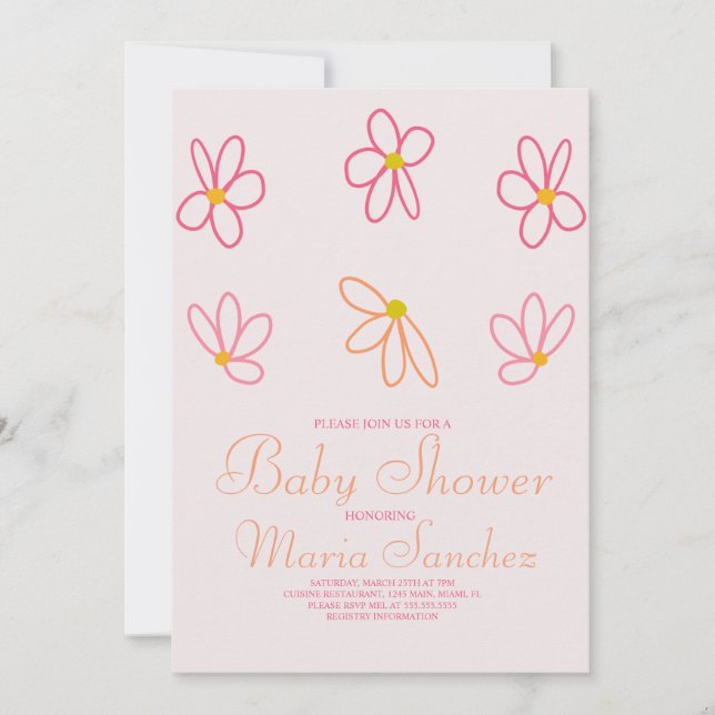 Spring Floral Colourful Daisies Garden Baby Shower Invitation (Front)