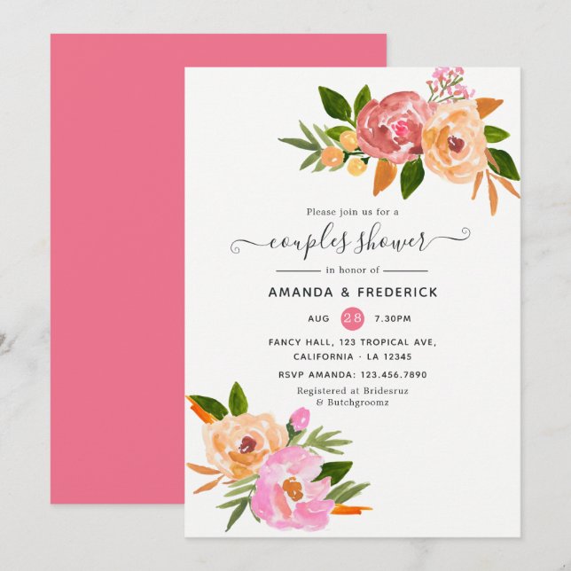 Spring Floral Couples Shower Invitation (Front/Back)