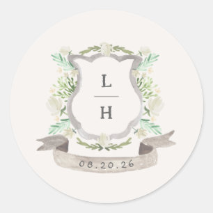 Spring Floral Crest Wedding Classic Round Sticker