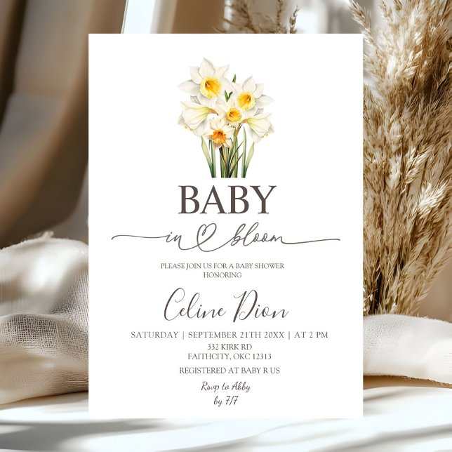 Spring Floral Daffodil Baby in Bloom Invitation (Creator Uploaded)