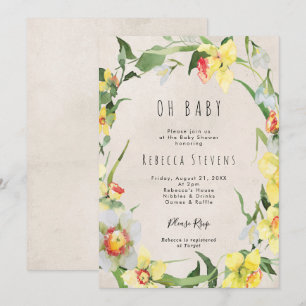 spring floral daffodil baby shower invitation