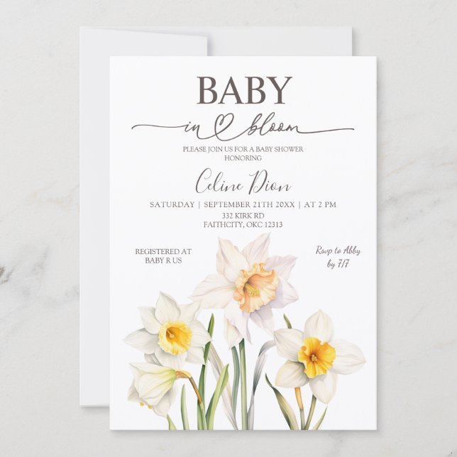 Spring Floral Daffodil Baby Shower  Invitation (Front)