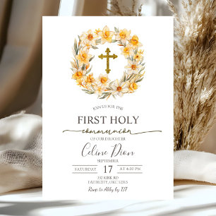 Spring Floral Daffodil Wreath 1st Holy Communion Invitation