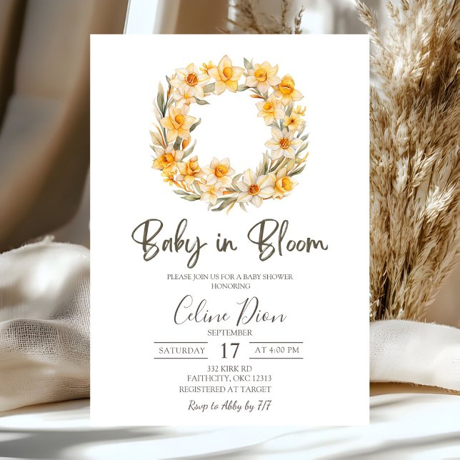 Spring Floral Daffodil Wreath Baby Shower  Invitation (Creator Uploaded)