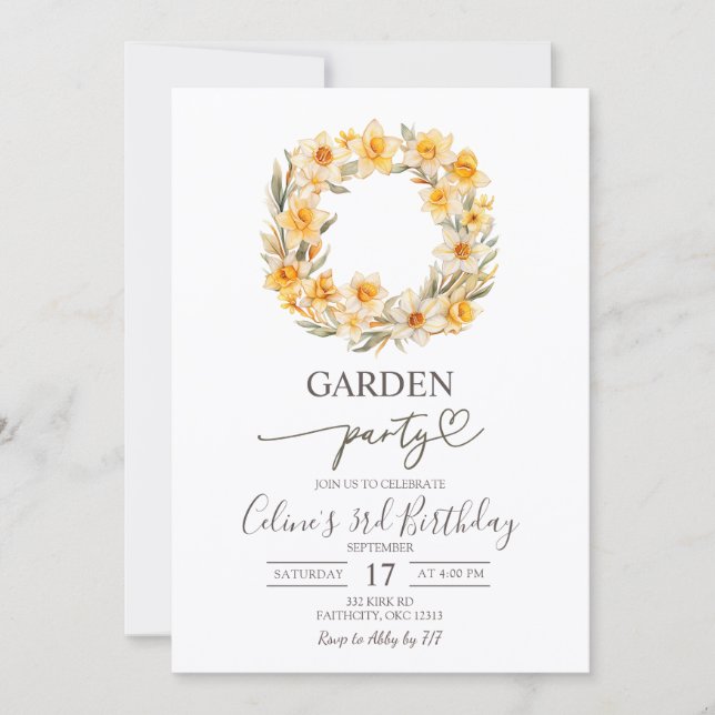 Spring Floral Daffodil Wreath Birthday Party Invitation (Front)