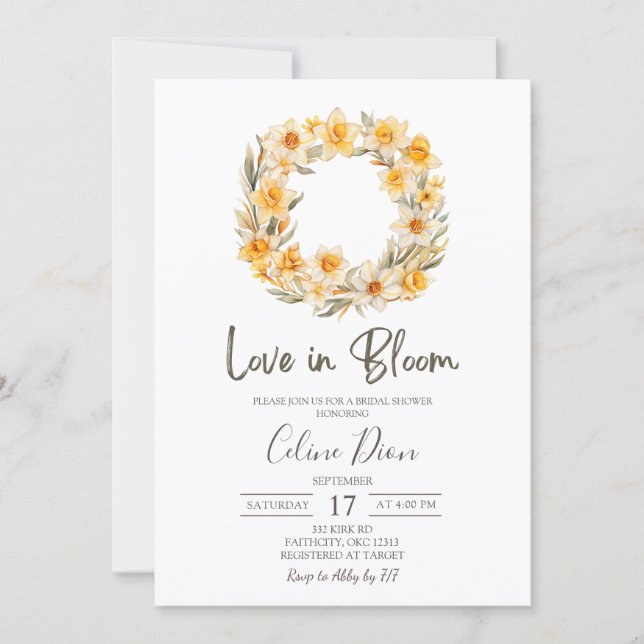 Spring Floral Daffodil Wreath Bridal Shower Invitation (Front)