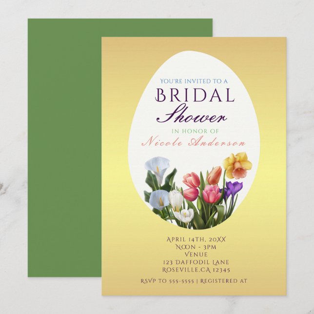 Spring Floral Easter Egg Bridal Shower Invitations (Front/Back)